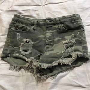 Distressed Camo Shorts